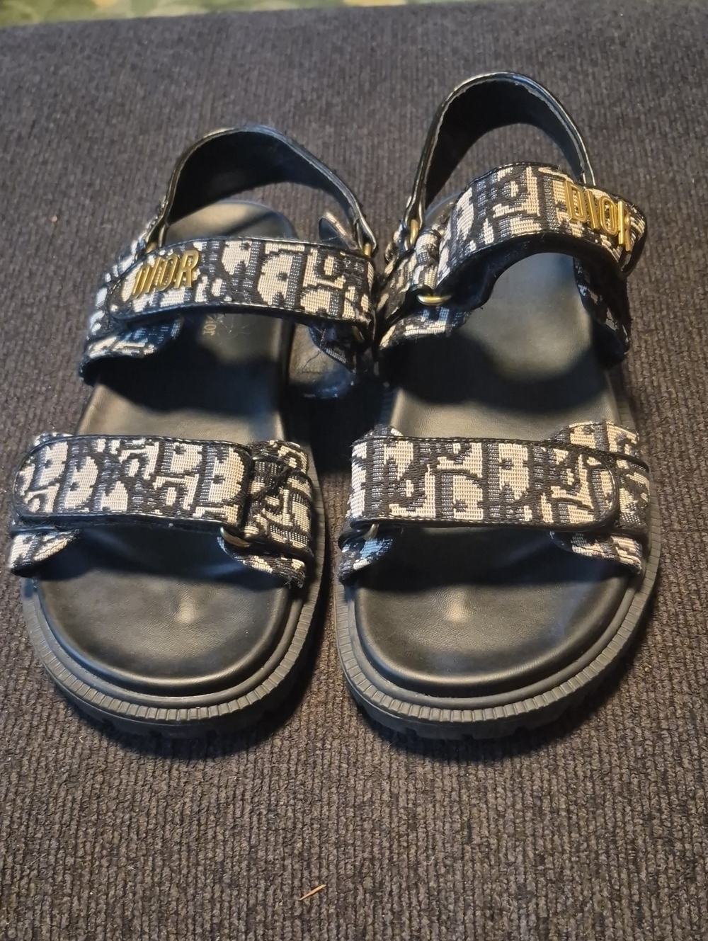 Dior Black Monogram Logo Strap Kids Sandals with Gold Accent